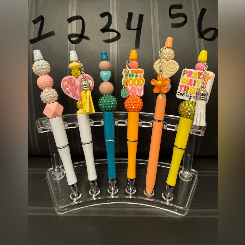 Girls Beaded Charm Pens Set - Assorted Pink, Teal, Orange, Yellow